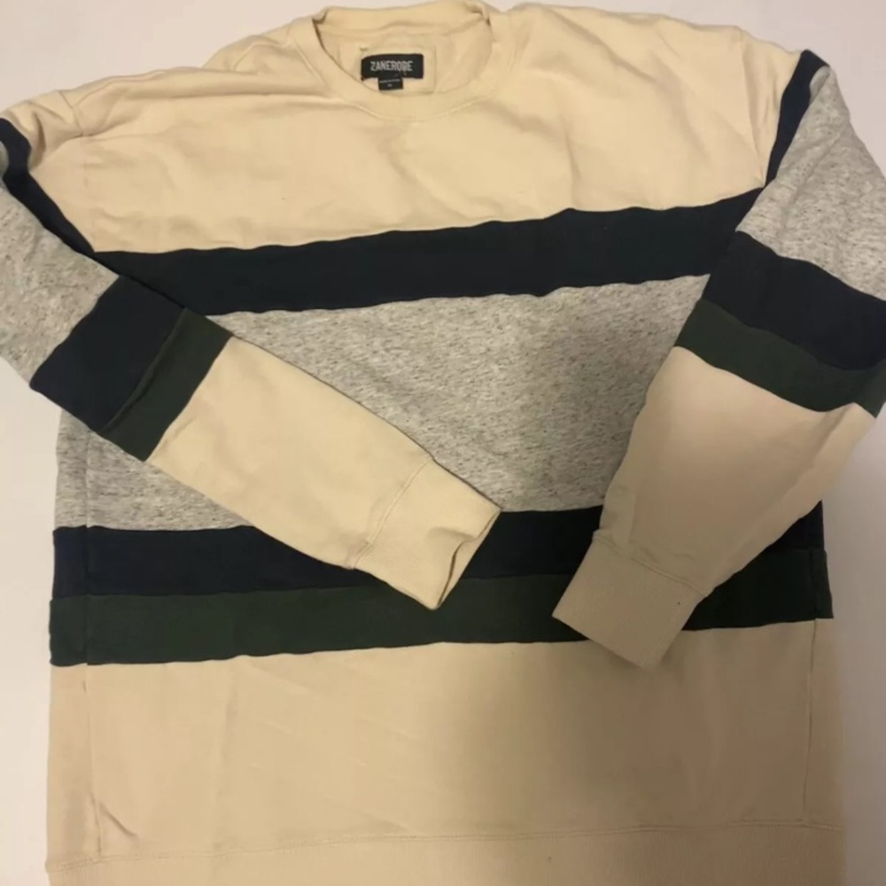 Authentic Mens ZANEROBE Sweatshirt Crewneck Striped Cream White Oversized XL